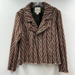 Bob Timberlake Womens Wool Blend Jacquard‎ Tweed Moto Jacket Coat Size L